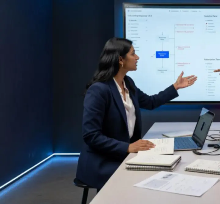 Design team collaborative session reviewing wireframes and prototypes in the PIXEL360 studio