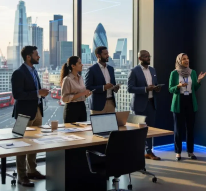 Strategic discovery workshop with stakeholders collaborating on project objectives